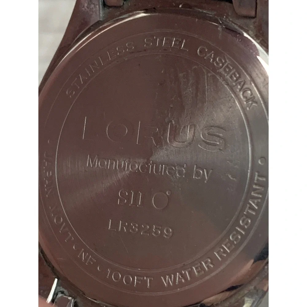 Lorus Mens Watch Two Tone Stainless Steel Black Dial Date LR3259 100FT Water Res